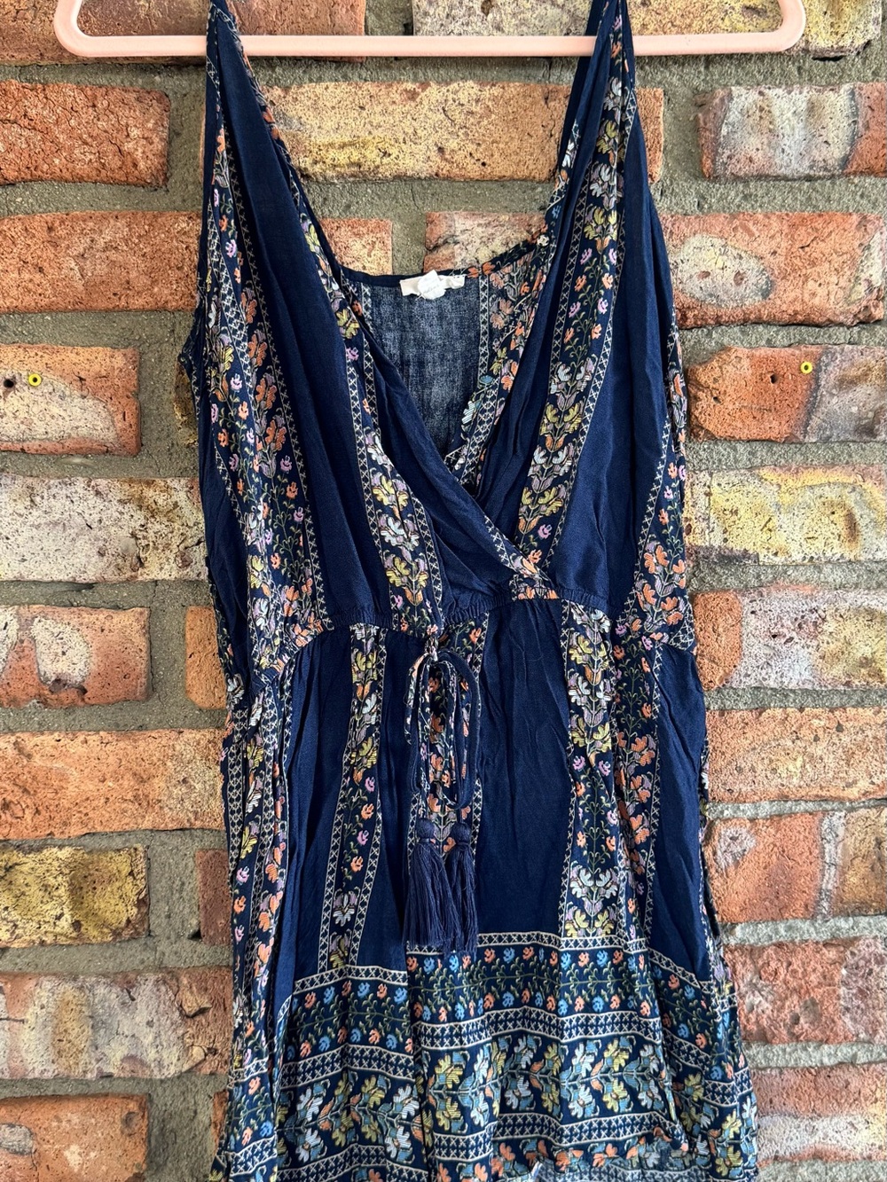 Garnet Hill Navy Floral Tiered Maxi Dress